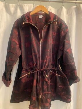 Chicos Zynergy spiced burgundy camo camouflage utility anorak jacket XL NO flaws